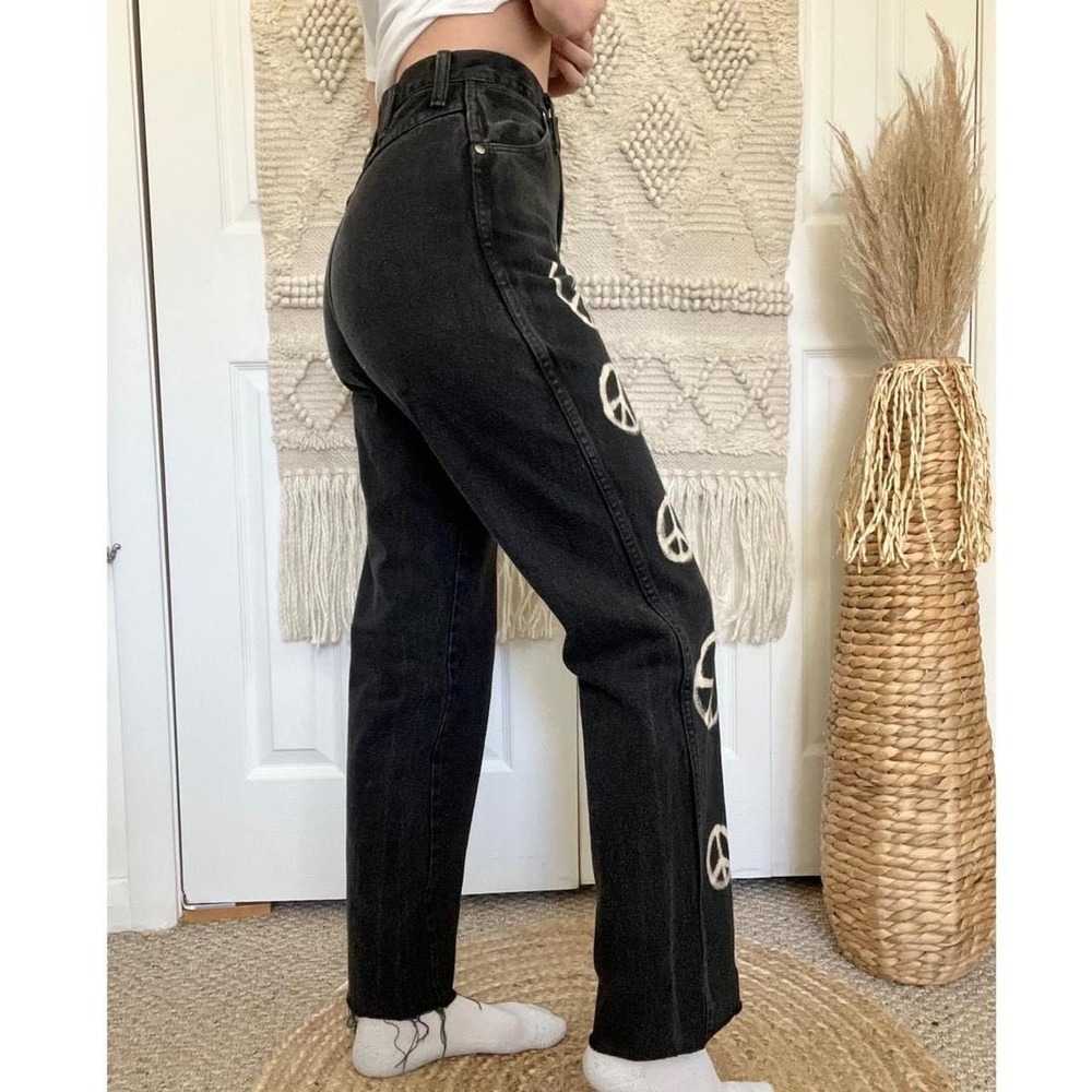 Vintage‎ Handmade Upcycled Bleach Dye Peace Sign Wrangler Jeans - Picture 2 of 5